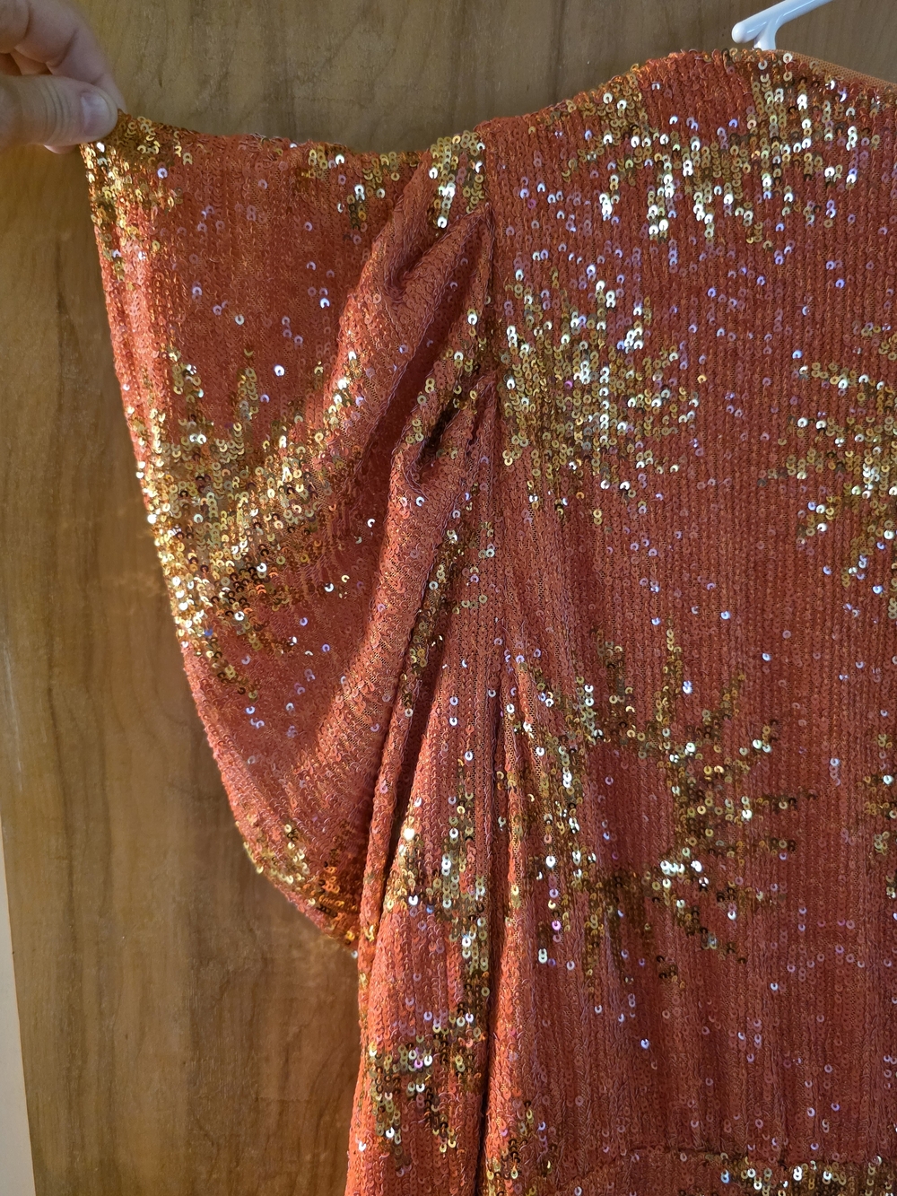 FARM Rio XL Sunny Orange Sequin Wrap Mini Dress - Picture 3 of 16